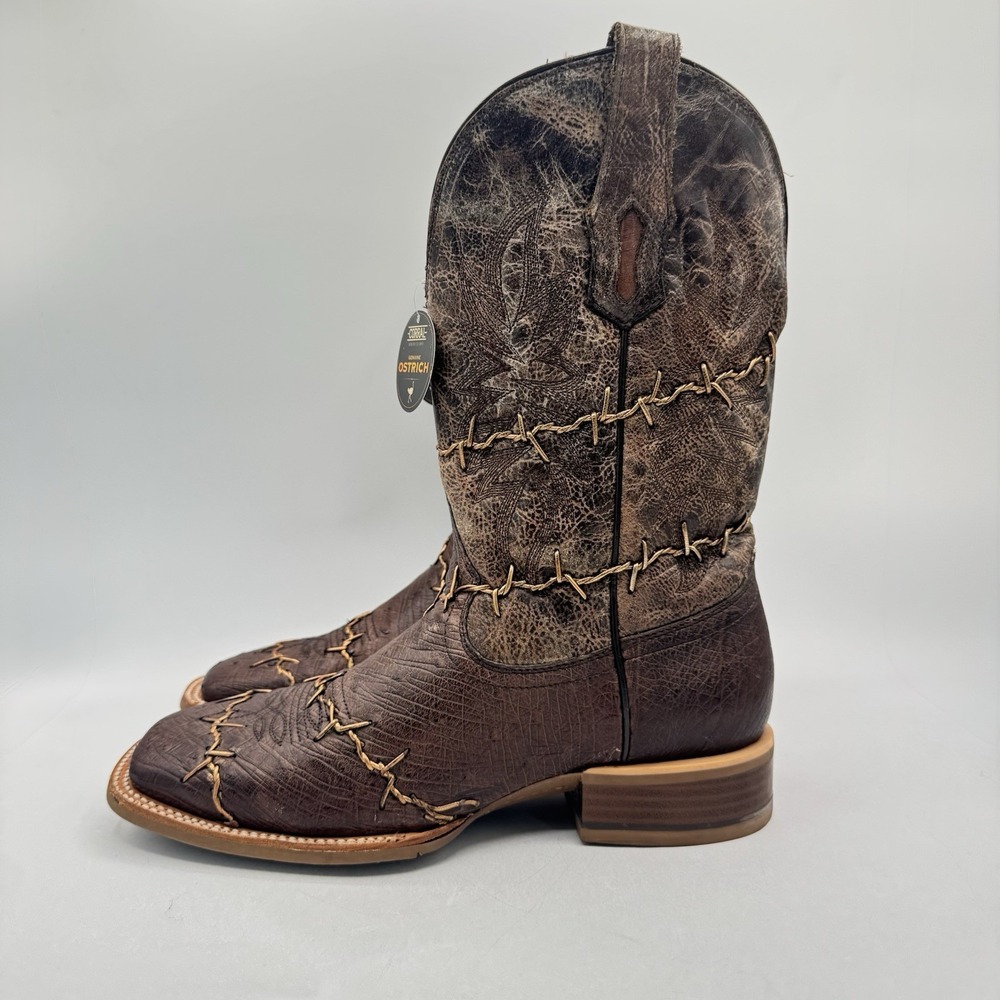 Corral Exotic Ostrich Barbed Wire Boots Men's Size 8.5 D Brown Leather Genuine - Picture 11 of 16